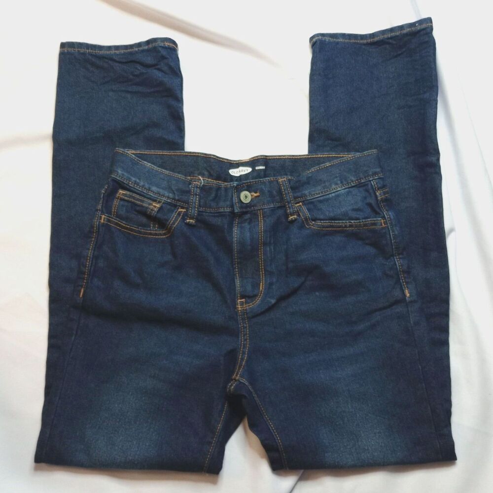Old Navy Skinny Jeans Straight Leg Adjstbl Waist Blue Denim Pants Youth Girls 14